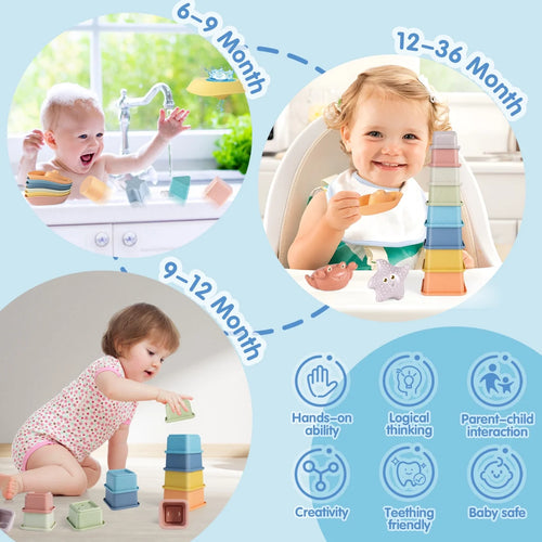 32PCS 5-In-1 Outdoor Toy Bath Toy Stacking Toy for 6-12-18 Months Baby , Education Toy Shape Sorters Toy for Toddler 1-3 ,Boys Girls Birthday Gifts